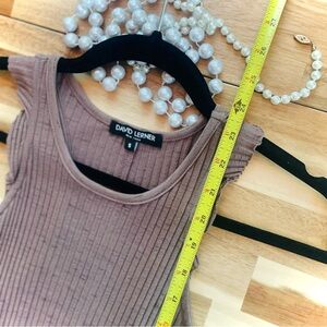 DAVID LERNER | S | Bridgette Heavy Rib Knit Taupe High Neck Ruffle Tank Top